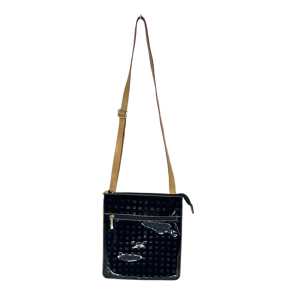 Arcadia Crossbody Bag Women Black Patent Leather Embossed Logo Made in Italy - Picture 4 of 12